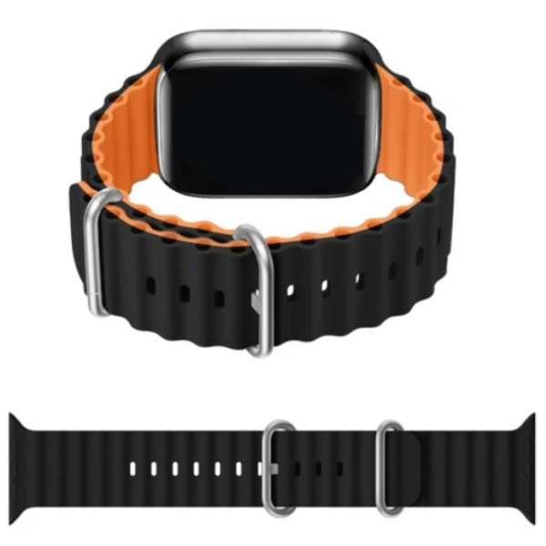 Apple Silicone Watchband Ultra/SE/8/7/6/5/4 (49/45/44/42mm) Black Orange - Image 2