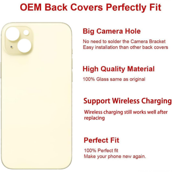 iPhone 15 Back Glass -Pre-Installed Adhesive (Yellow)