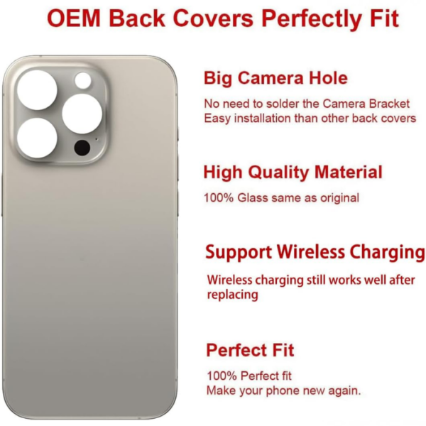 iPhone 15 Pro Back Glass -Pre-Installed Adhesive  Natural Titanium (Grey)