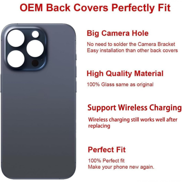 iPhone 15 Pro Back Glass -Pre-Installed Adhesive (Blue Titanium)