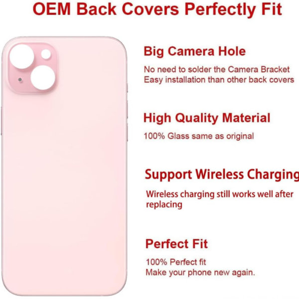 iPhone 15 Back Glass -Pre-Installed Adhesive (Pink)