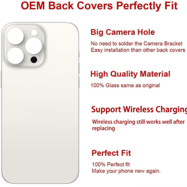 iPhone 15 Pro Max Back Glass Pre-Installed Adhesive White Titanium